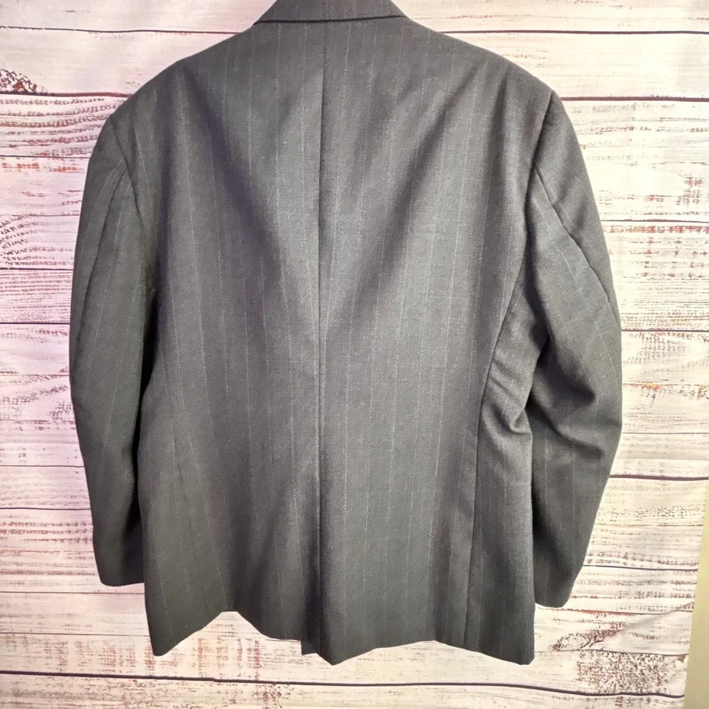 Vintage Double Breasted Blazer 48L Wide Lapel Peak Gray Pinstripe Tailored Mob